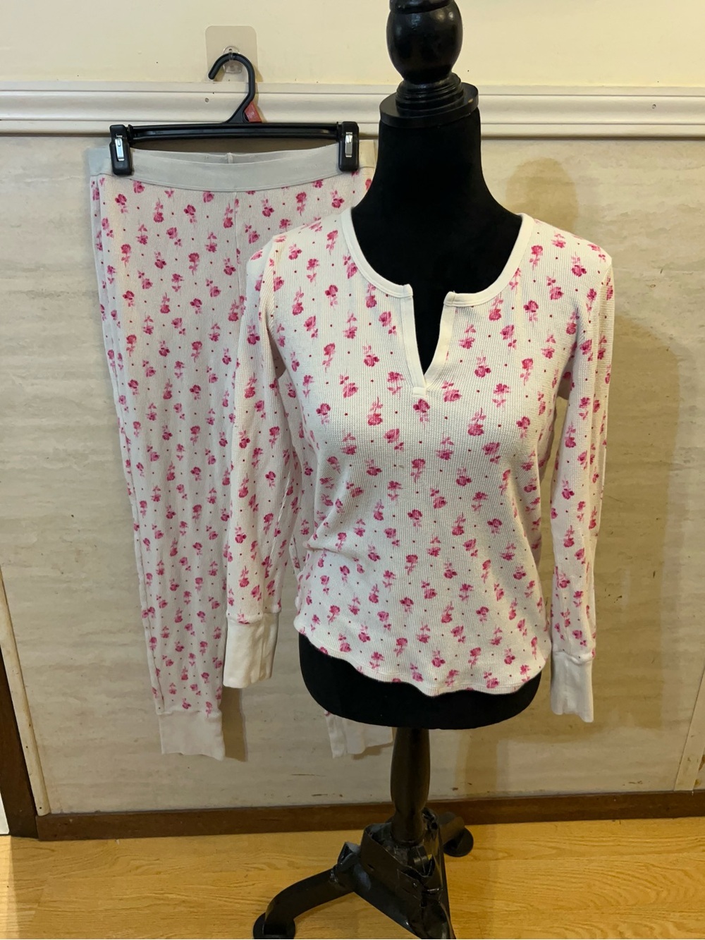 Victoria's Secret Thermal Floral Waffle Knit Henley Pajama Set